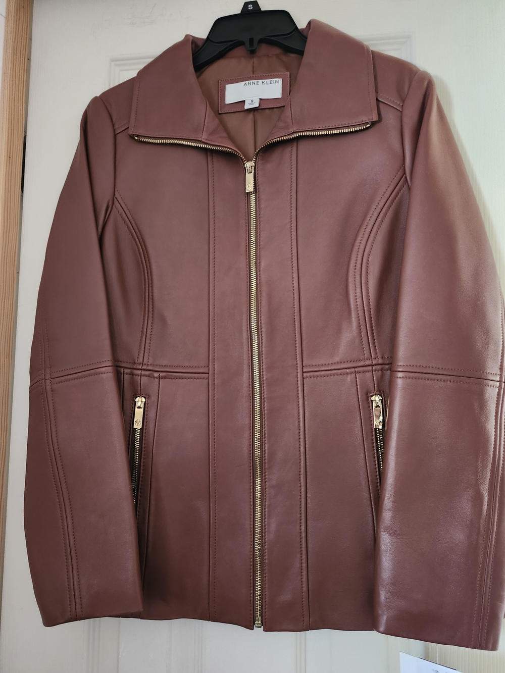 Anne Klein Women's REAL Leather Zip Front Jacket - Brown - Picture 3 of 5